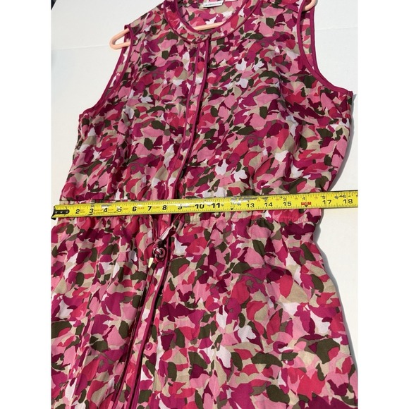 Liz Claiborne Pink Floral Blouson Midi Dress Sleeveless Button Front Boho Chic L - Picture 4 of 8